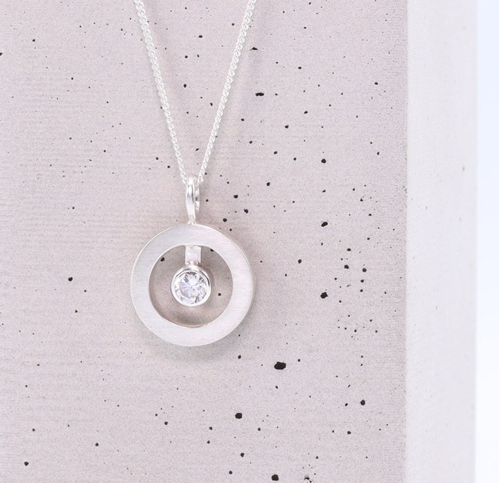 Small Sterling Silver CZ Circular Necklace