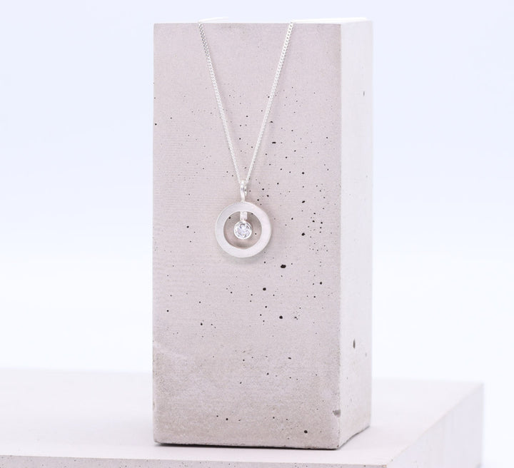 Small Sterling Silver CZ Circular Necklace