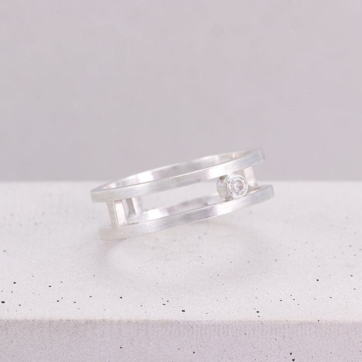 Double Band Silver Ring CZ