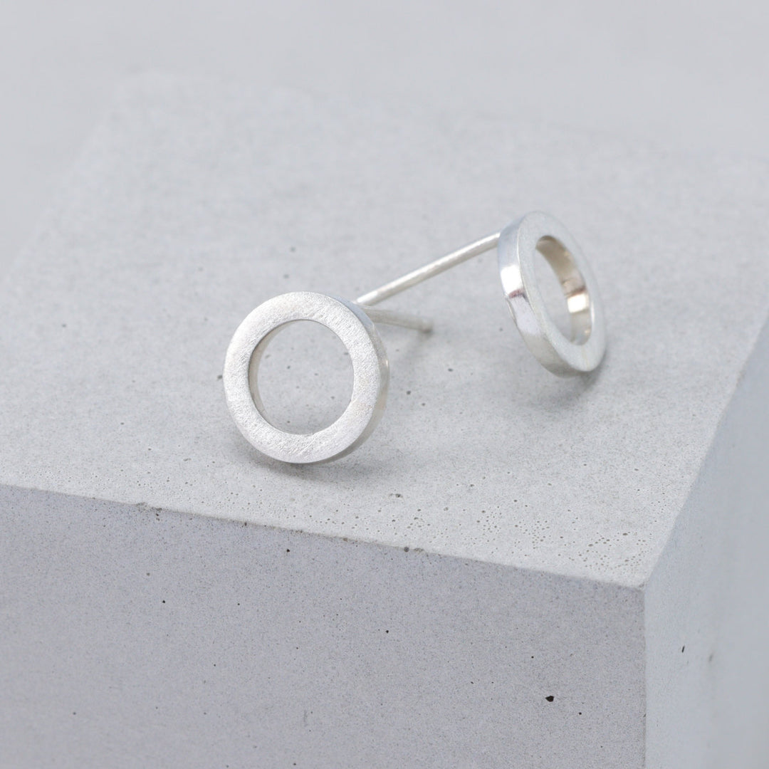 Brushed Silver Circular Earrings