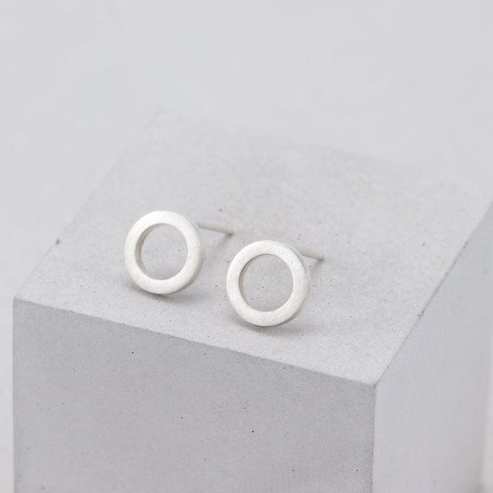 Brushed Silver Circular Earrings