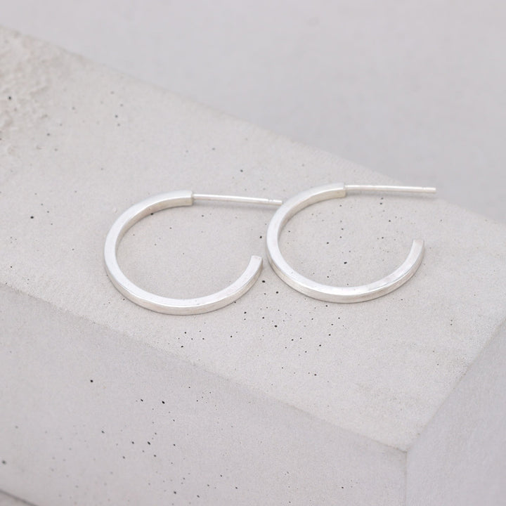 Brushed Silver Hoops - Medium