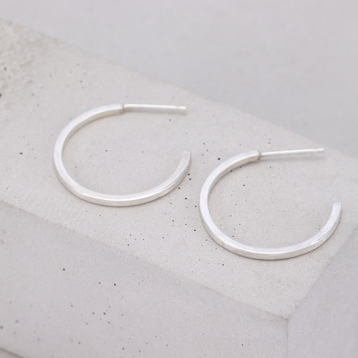 Brushed Silver Hoops - Large