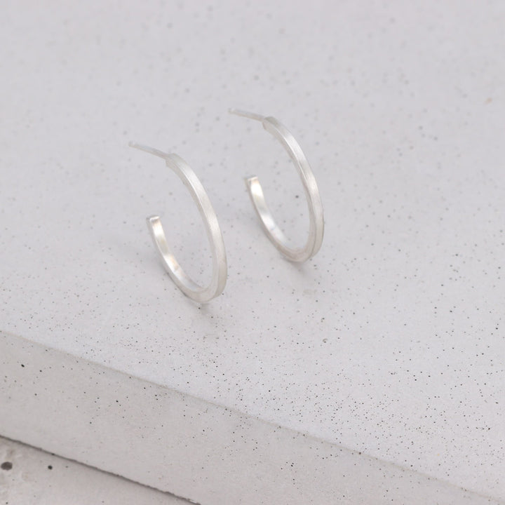 Brushed Silver Hoops - Medium