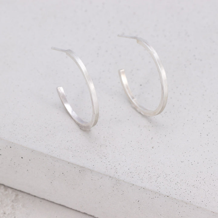 Brushed Silver Hoops - Large