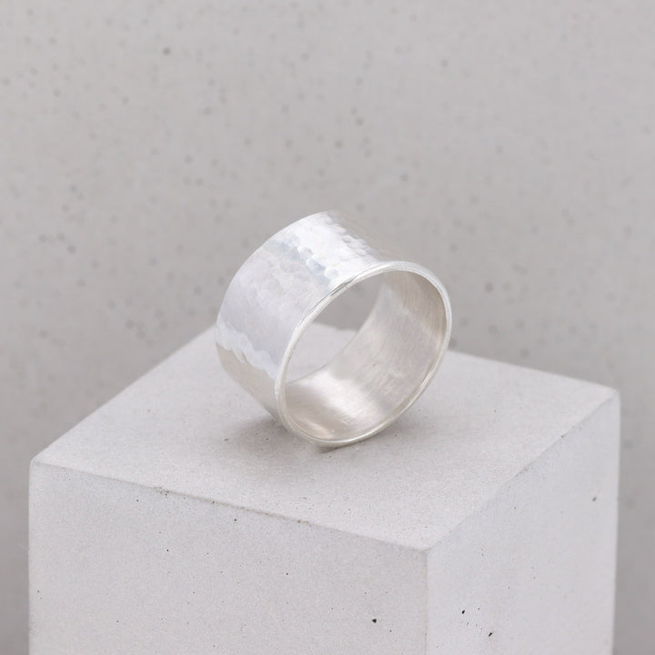 Wide Silver Hammered Ring