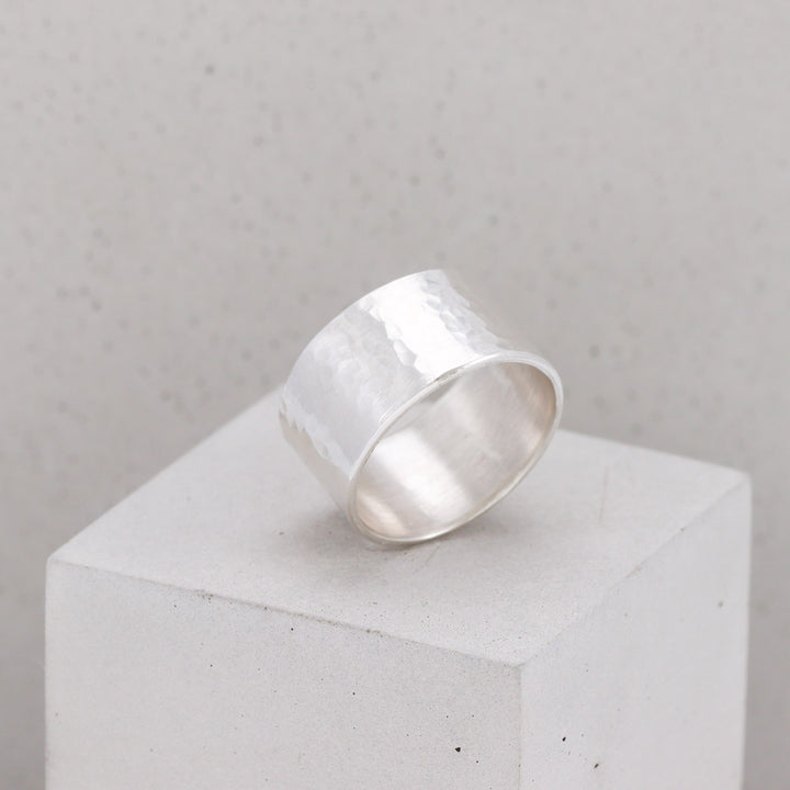 Wide Silver Hammered Ring