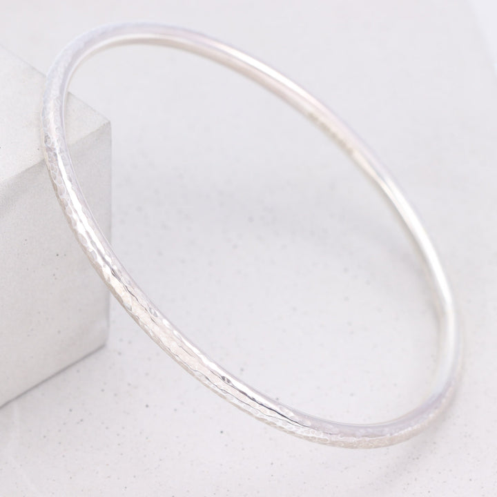 Hammered Solid Silver Bangle