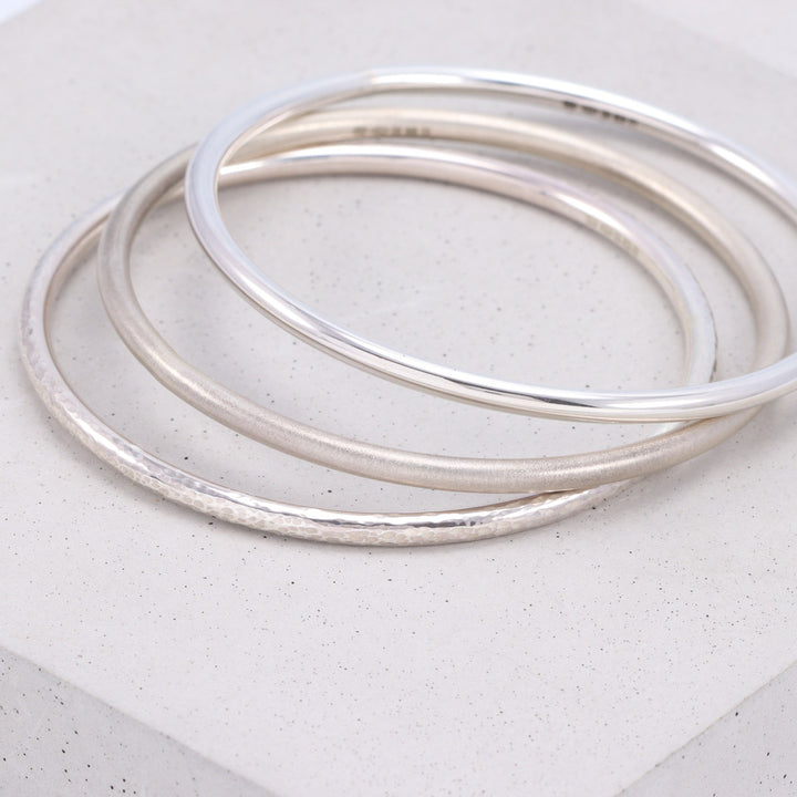 Frosted Solid Silver Bangle