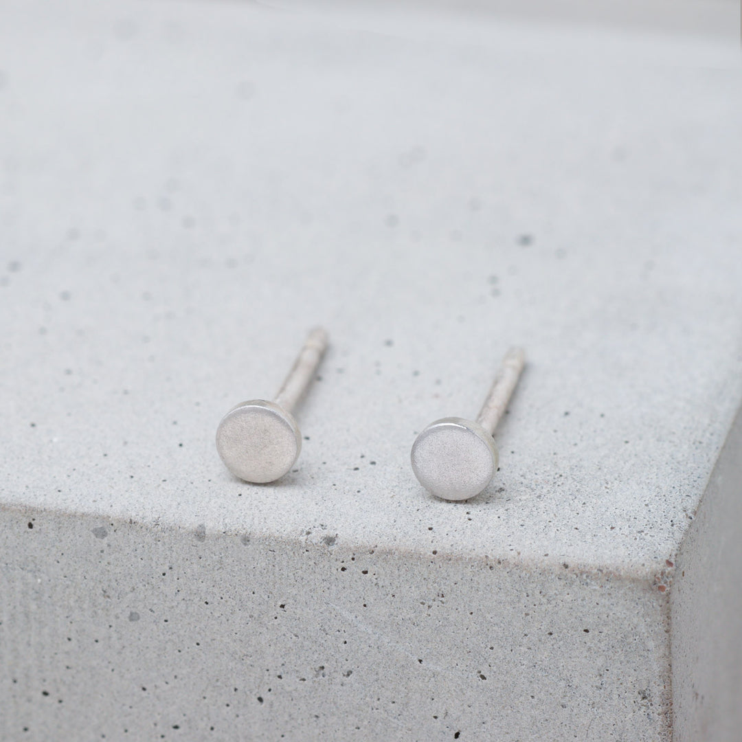 Tiny 3mm frosted sterling silver circle stud earrings