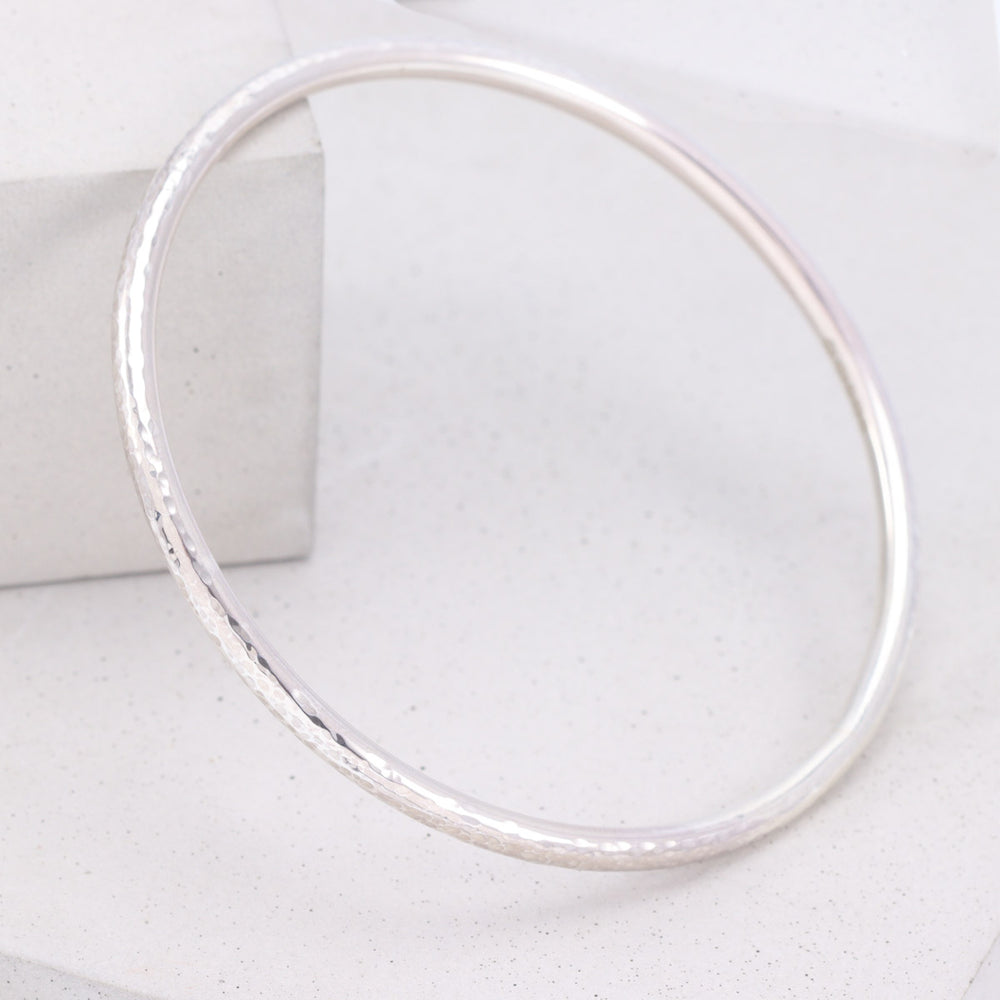 sterling silver hammered bangle side view