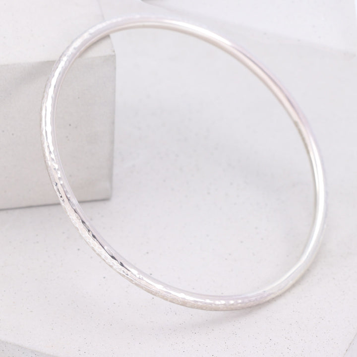 sterling silver hammered bangle side view