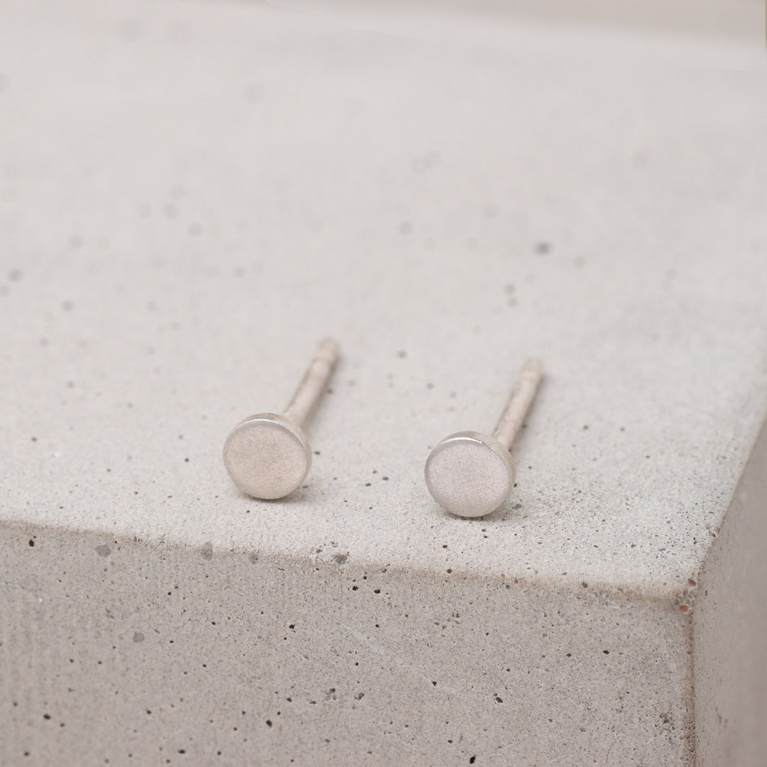Tiny 3mm frosted sterling silver circle stud earrings