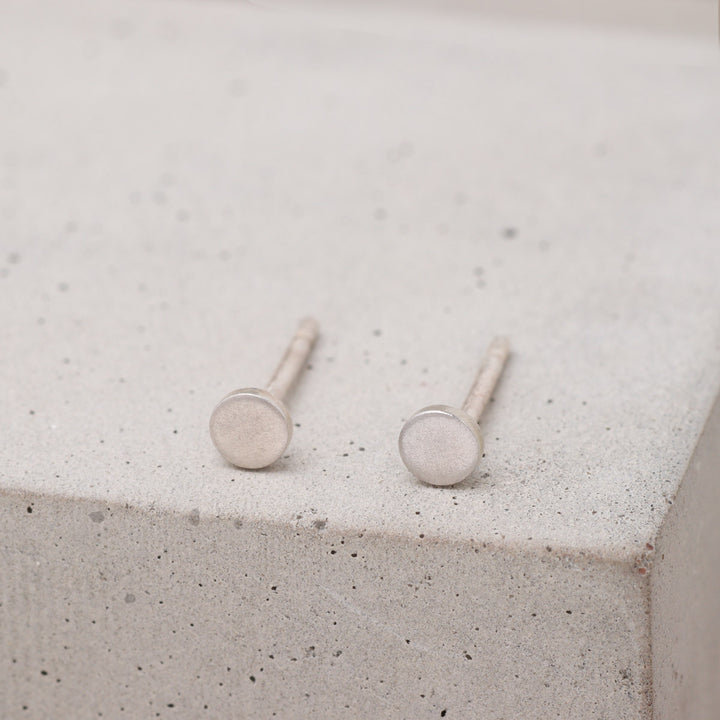 Tiny 3mm frosted sterling silver circle stud earrings