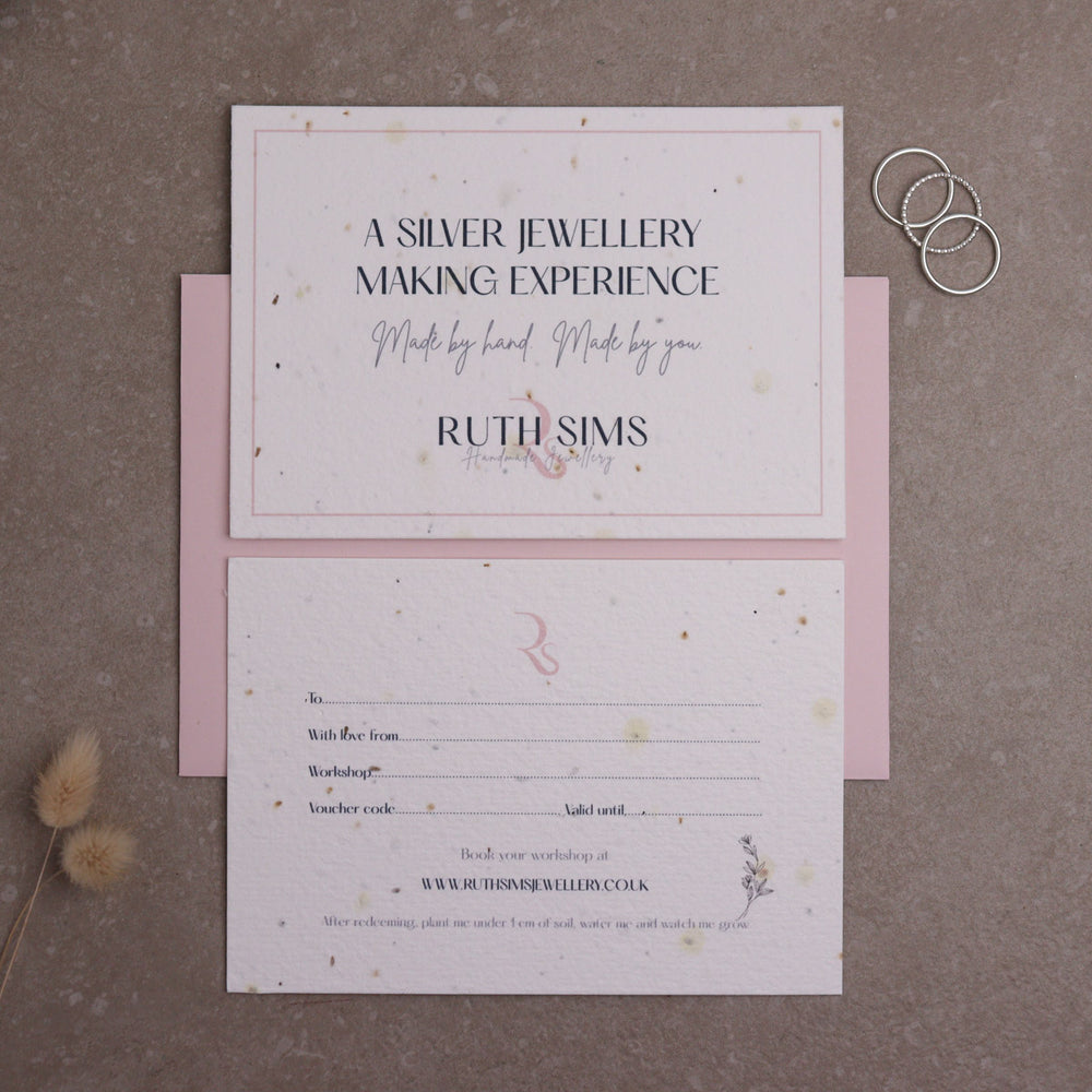 Front and back of jewellery-making workshop gift voucher