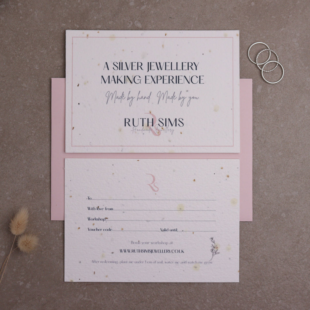 Front and back of jewellery-making workshop gift voucher
